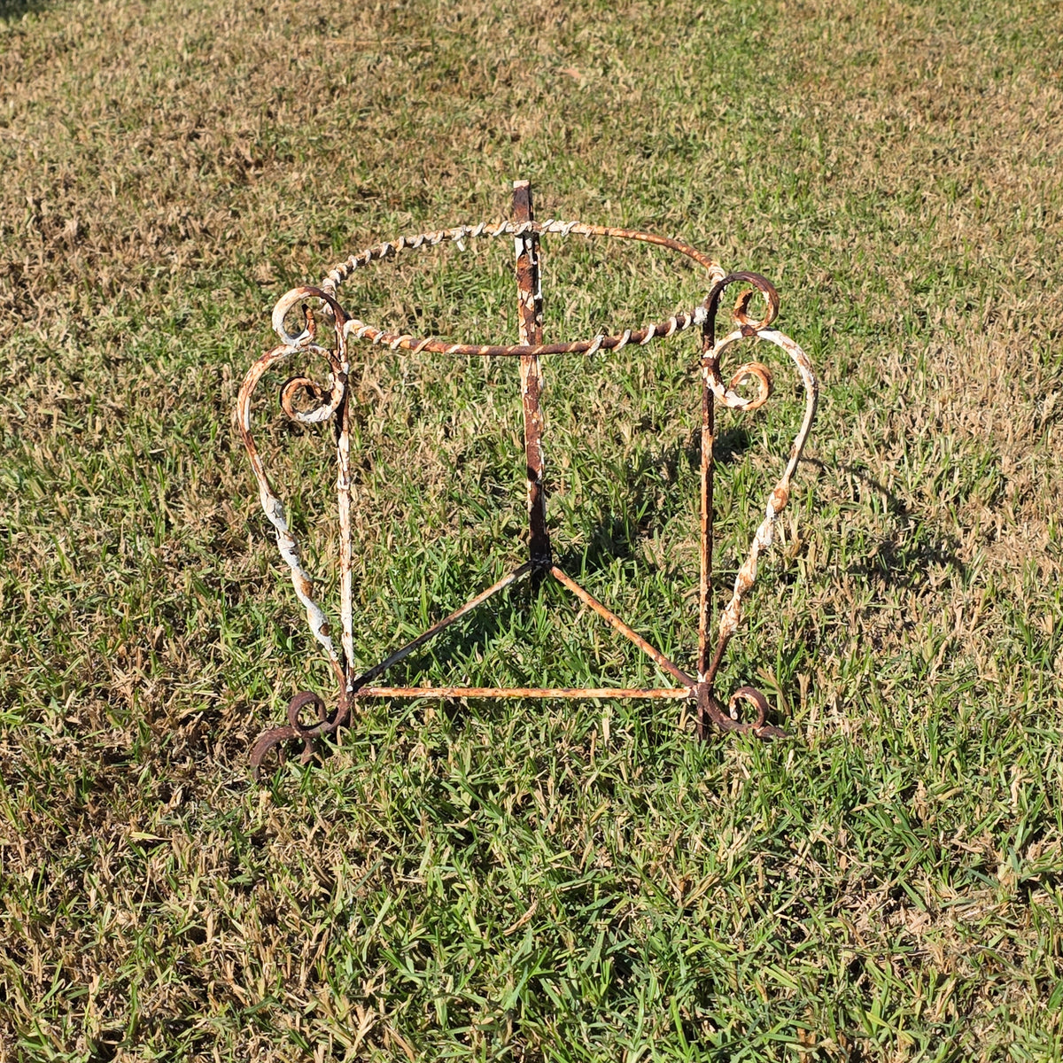 Vtg Wrought Iron Plant Stand Mid Century Twisted Scroll Patio Garden White Rust