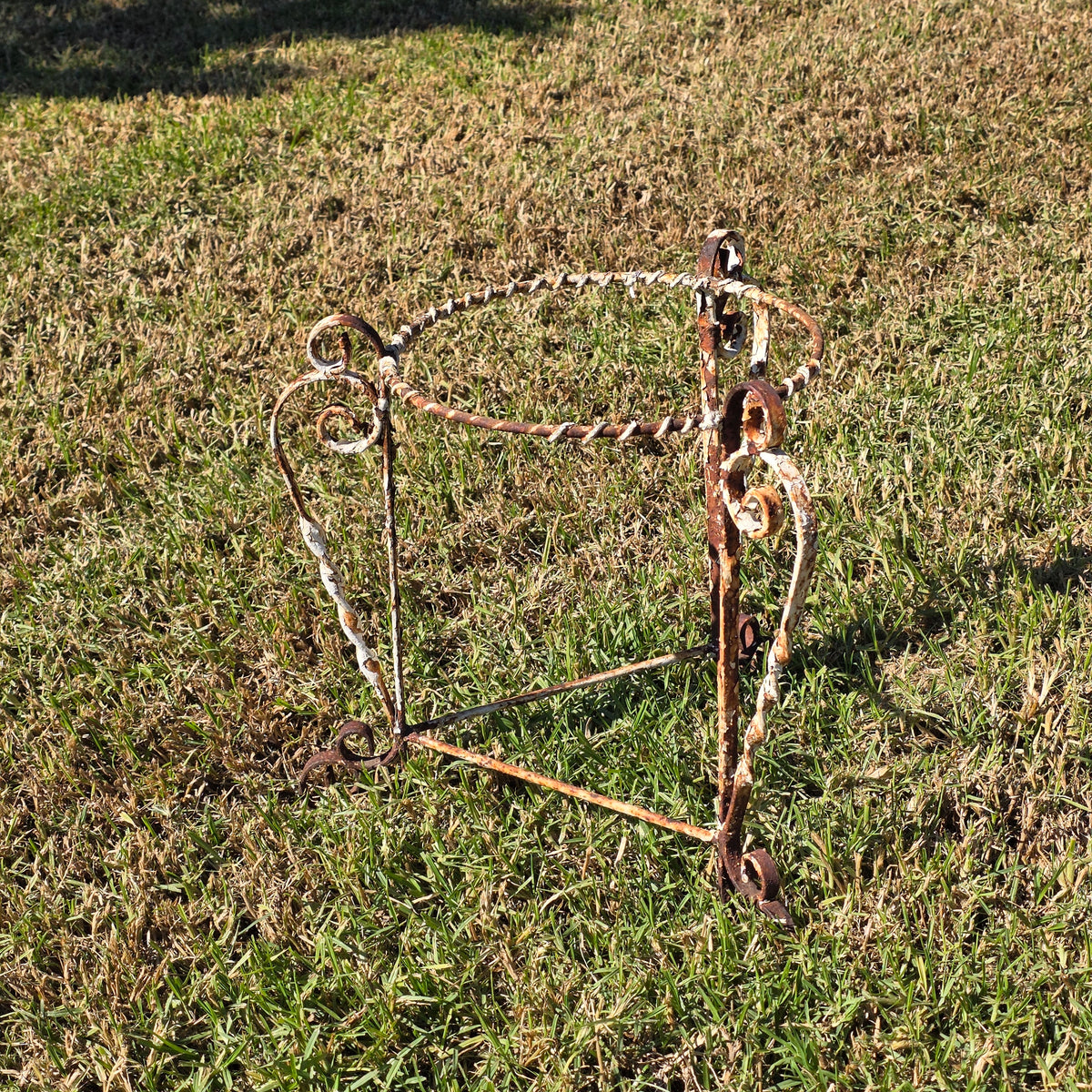 Vtg Wrought Iron Plant Stand Mid Century Twisted Scroll Patio Garden White Rust