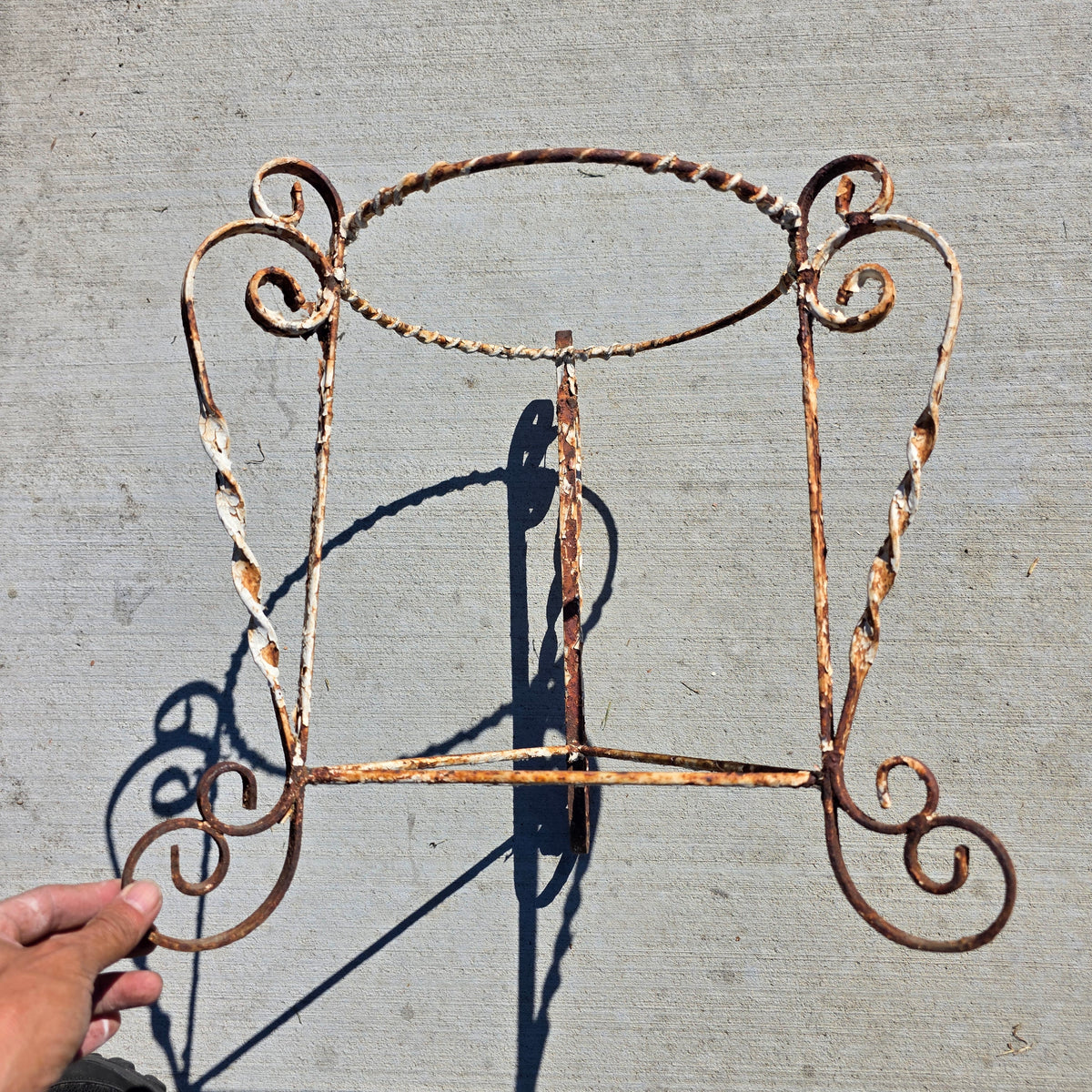 Vtg Wrought Iron Plant Stand Mid Century Twisted Scroll Patio Garden White Rust