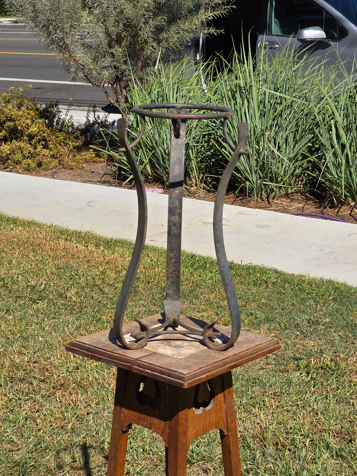 Vintage Wrought Iron Plant Stand Spanish Revival Forged Metal Craftsman Patio