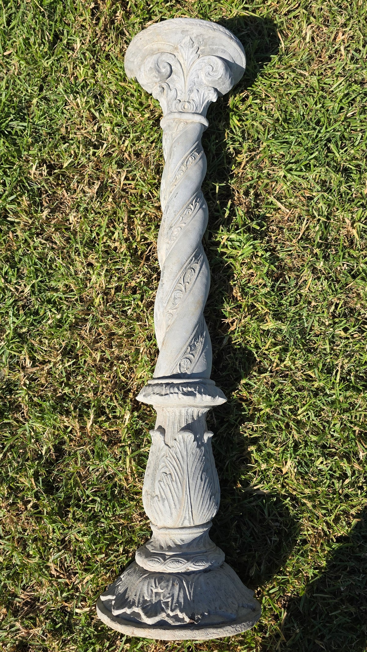 Vintage Solomonic Barley Twist Garden Column Pedestal Cast Stone Plant Stand 39"