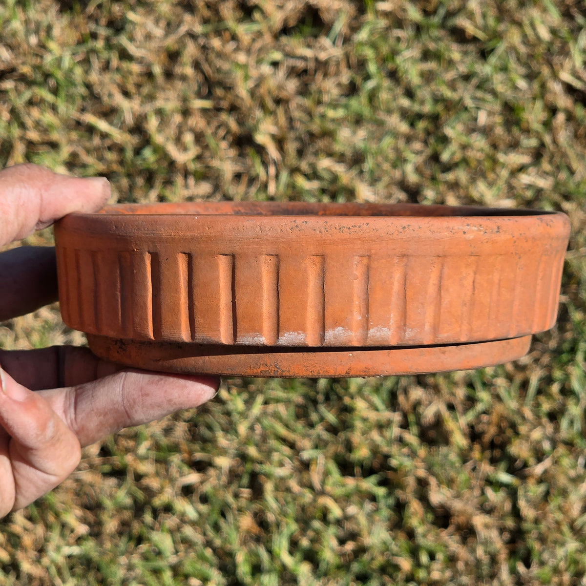 Vintage Terracotta Plant Pot Saucer 6.5" Fluted Ribbed Clay Planter Base Stamped
