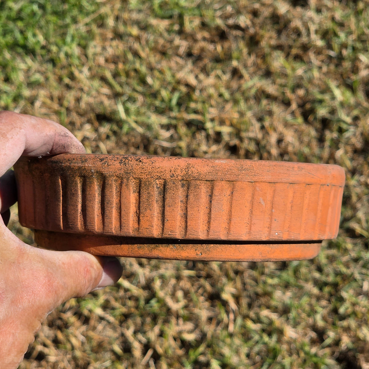Vintage Terracotta Plant Pot Saucer 6.5" Fluted Ribbed Clay Planter Base Stamped