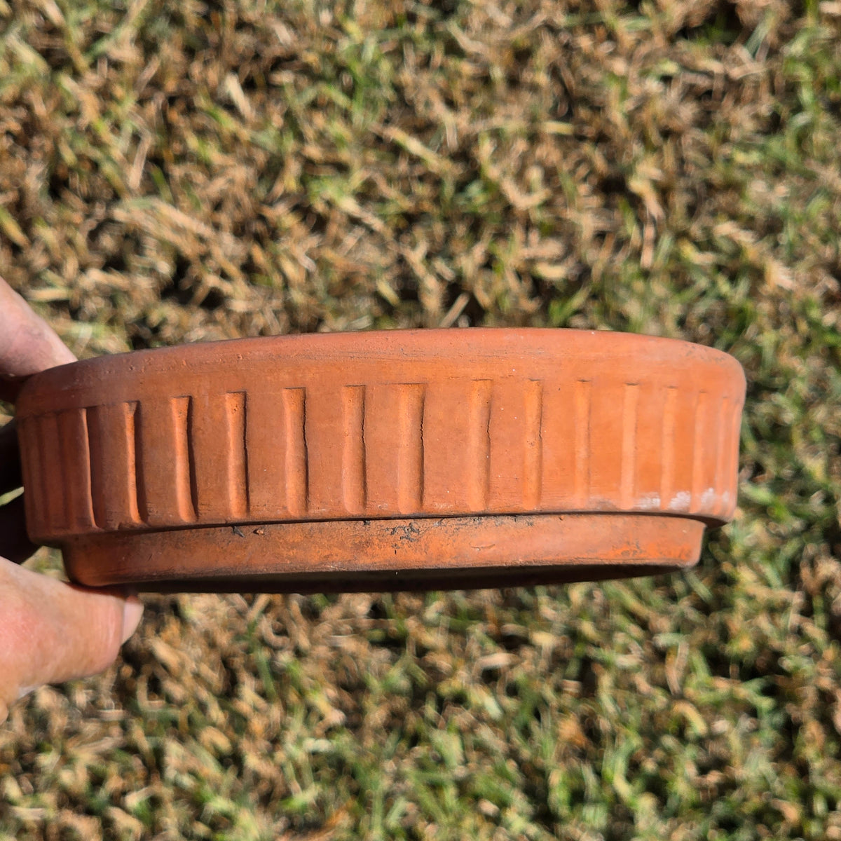 Vintage Terracotta Plant Pot Saucer 6.5" Fluted Ribbed Clay Planter Base Stamped