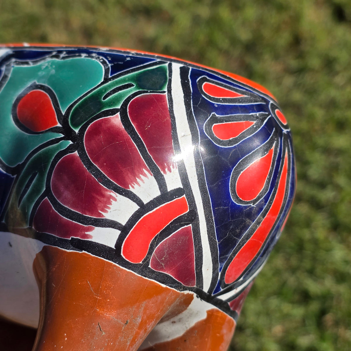 Vintage Talavera Pig Planter Mexico Ceramic Clay Flower Pot Folk Art Brown Blue
