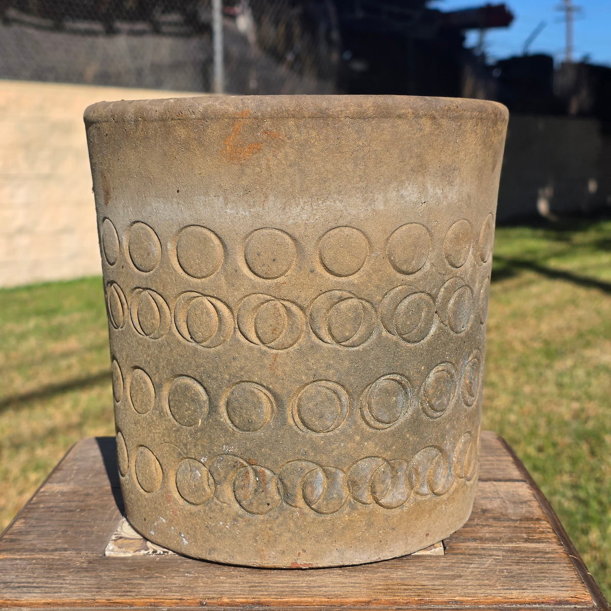 Vtg Mid Century Modern Terracotta Planter Geometric Circles Embossed Clay Pot