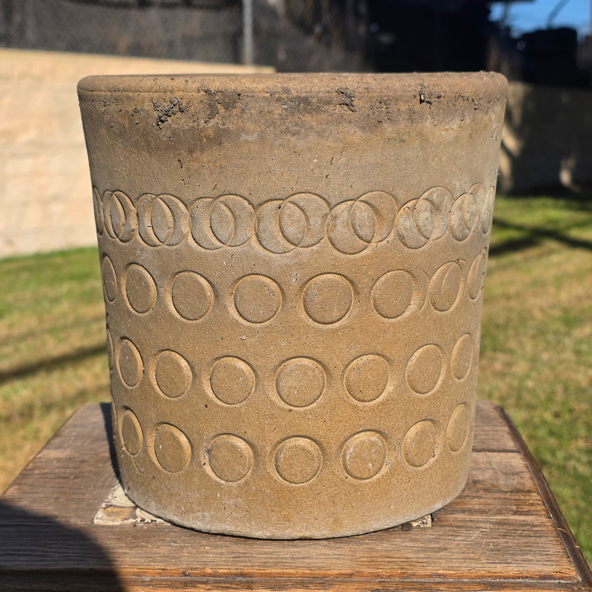 Vtg Mid Century Modern Terracotta Planter Geometric Circles Embossed Clay Pot