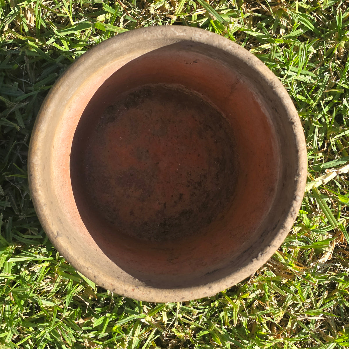 Vtg Mid Century Modern Terracotta Planter Geometric Circles Embossed Clay Pot
