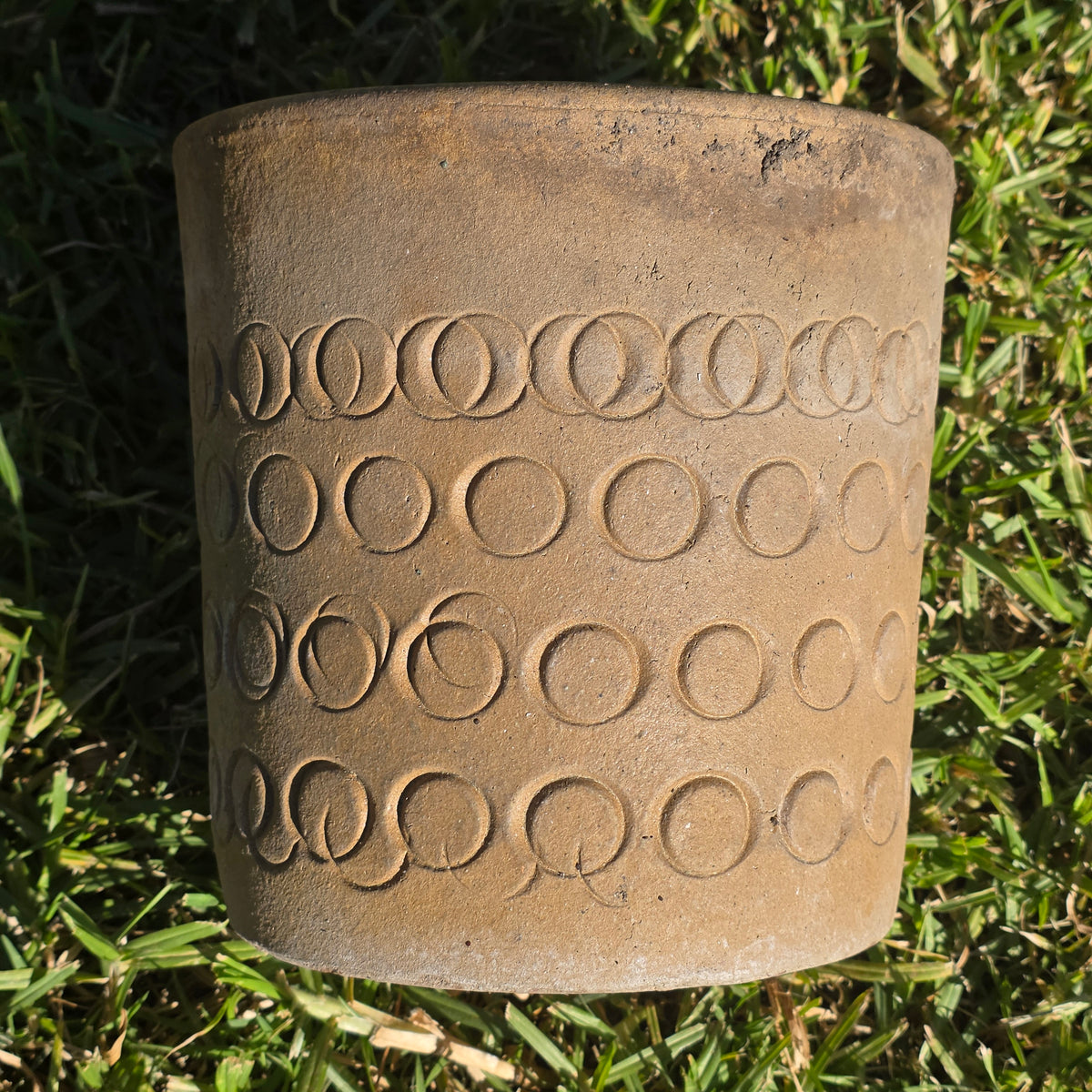 Vtg Mid Century Modern Terracotta Planter Geometric Circles Embossed Clay Pot