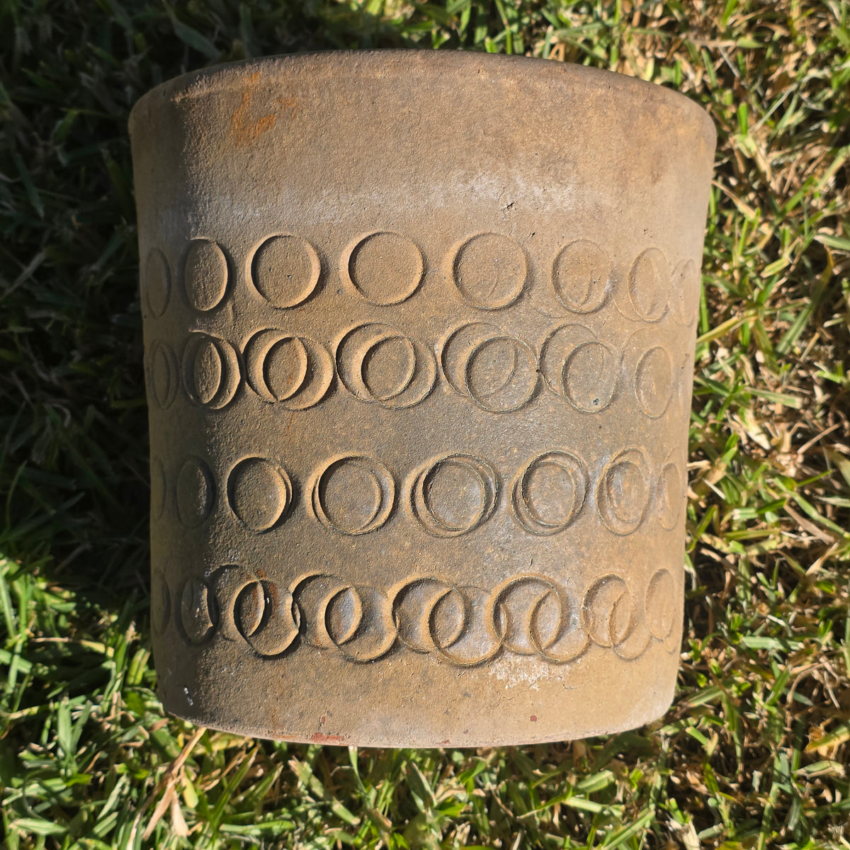 Vtg Mid Century Modern Terracotta Planter Geometric Circles Embossed Clay Pot