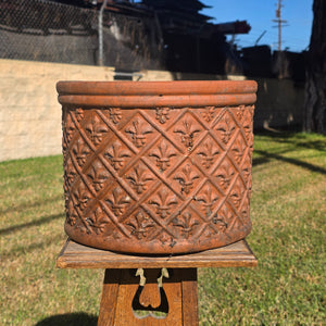 Vintage Fleur de Lis Terracotta Planter 12" Round Clay Garden Flower Pot Heavy