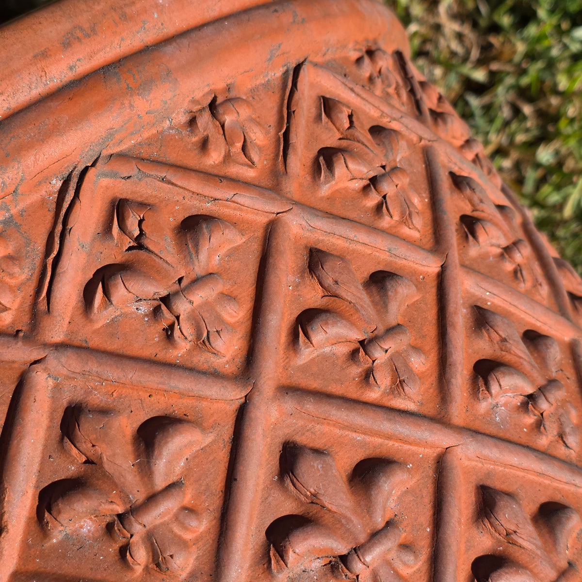Vintage Fleur de Lis Terracotta Planter 12" Round Clay Garden Flower Pot Heavy