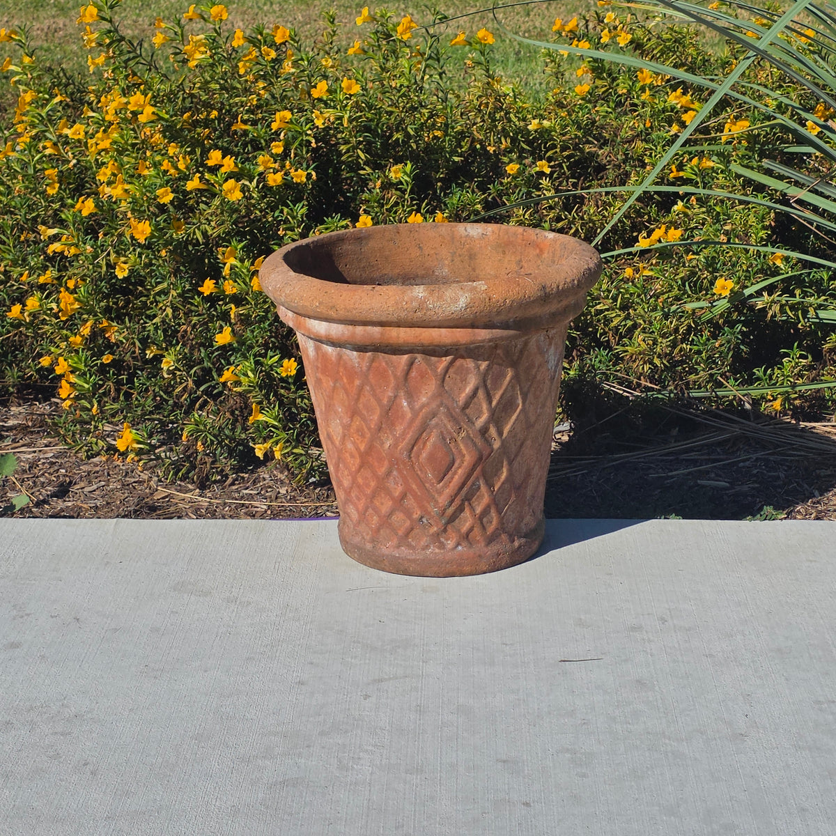 Vtg Terracotta Planter Pot Large 16" Diamond Lattice Trellis Rustic Clay Garden