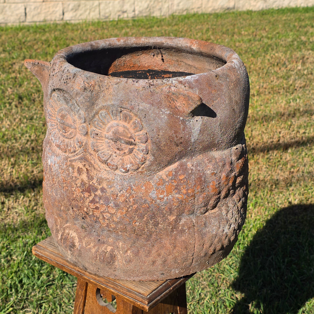 Vintage Large Owl Planter Heavy Clay Terracotta Pot 1970s Rustic Garden 13"W
