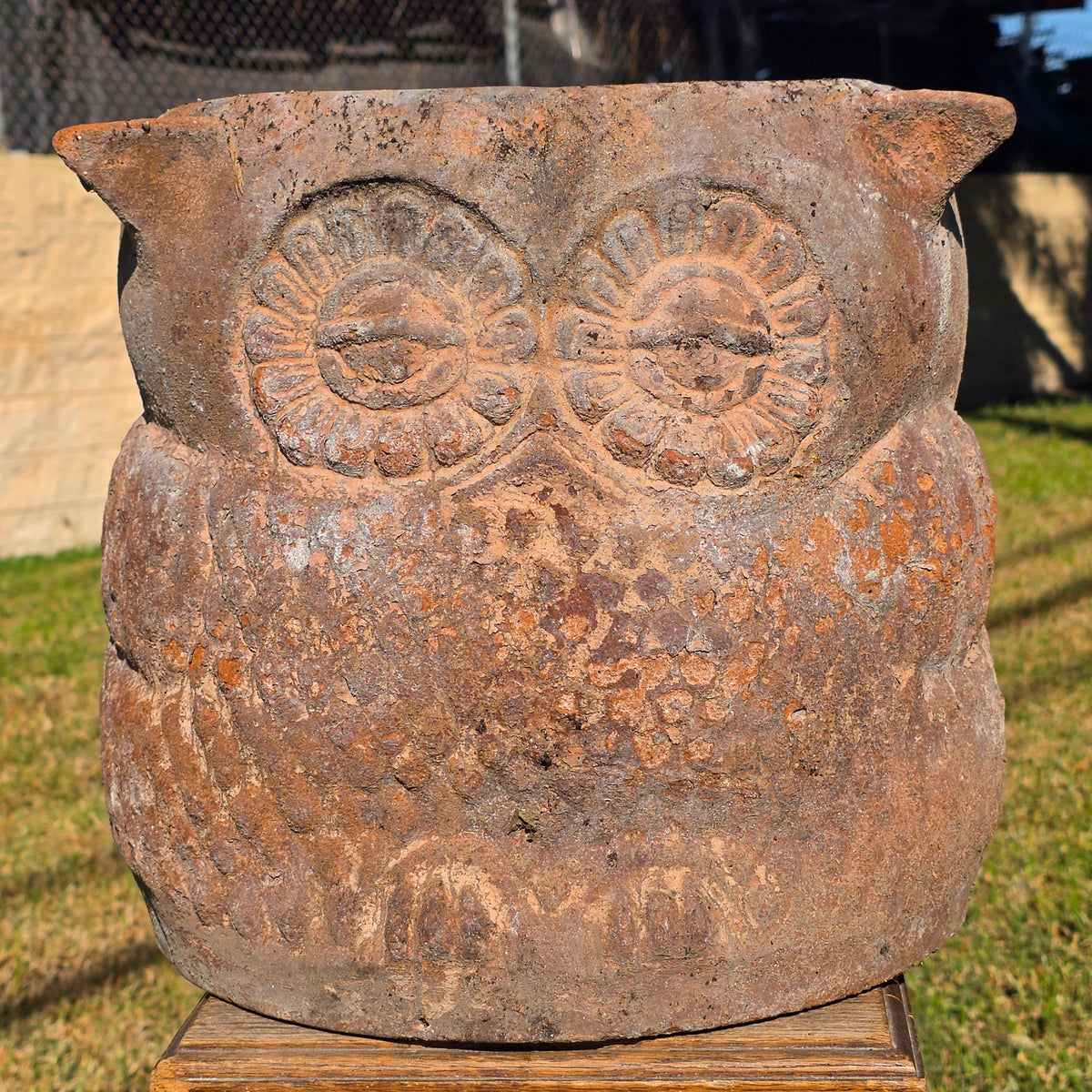 Vintage Large Owl Planter Heavy Clay Terracotta Pot 1970s Rustic Garden 13"W
