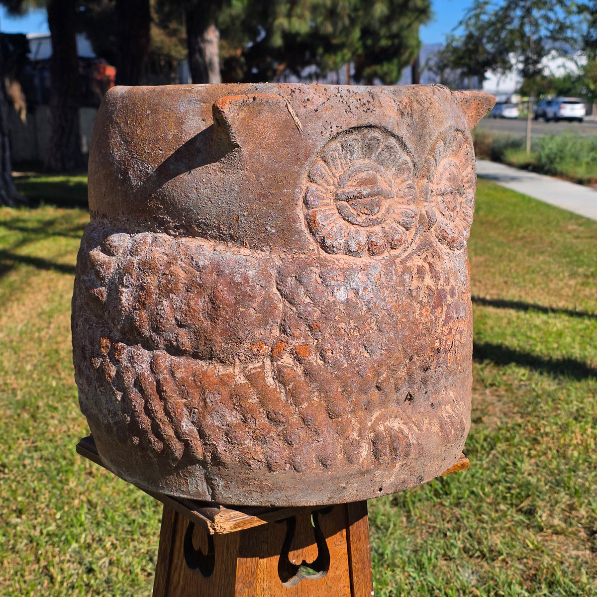 Vintage Large Owl Planter Heavy Clay Terracotta Pot 1970s Rustic Garden 13"W