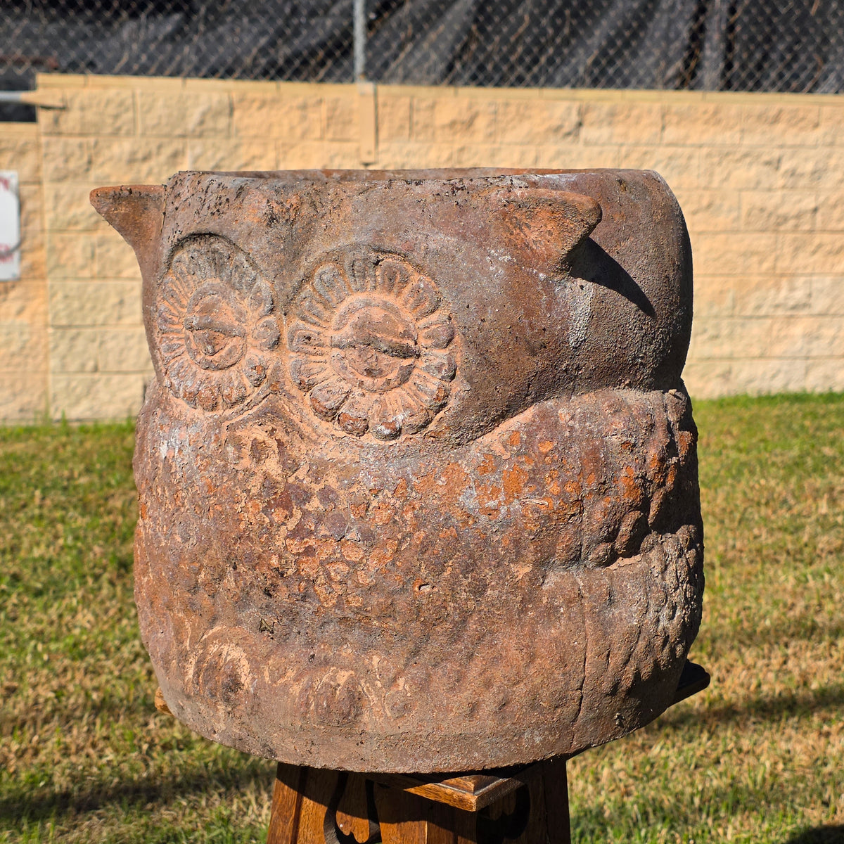 Vintage Large Owl Planter Heavy Clay Terracotta Pot 1970s Rustic Garden 13"W