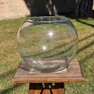 Vtg Clear Glass Fish Bowl 10" Bubble Vase Terrarium MCM Hand Blown Round Large