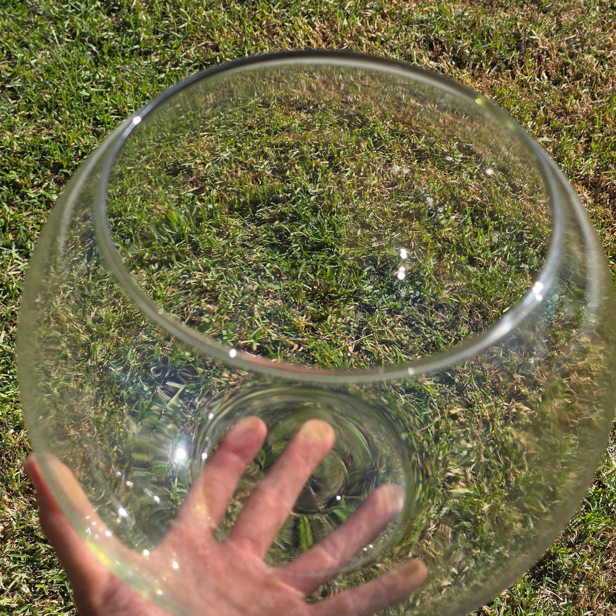 Vtg Clear Glass Fish Bowl 10" Bubble Vase Terrarium MCM Hand Blown Round Large