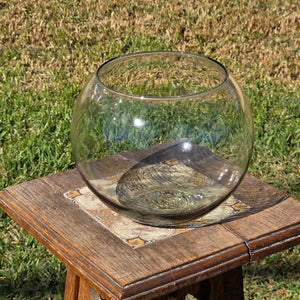 Vintage Smoked Glass Fish Bowl 8" Bubble Vase Tinted Green Terrarium MCM Round