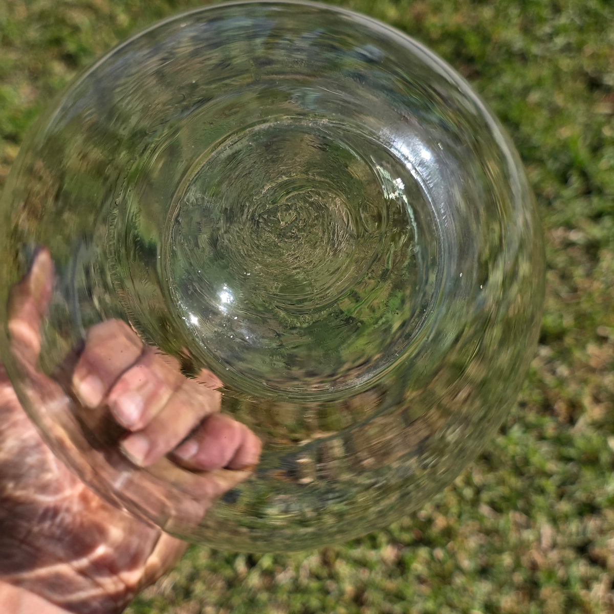 Vintage Smoked Glass Fish Bowl 8" Bubble Vase Tinted Green Terrarium MCM Round