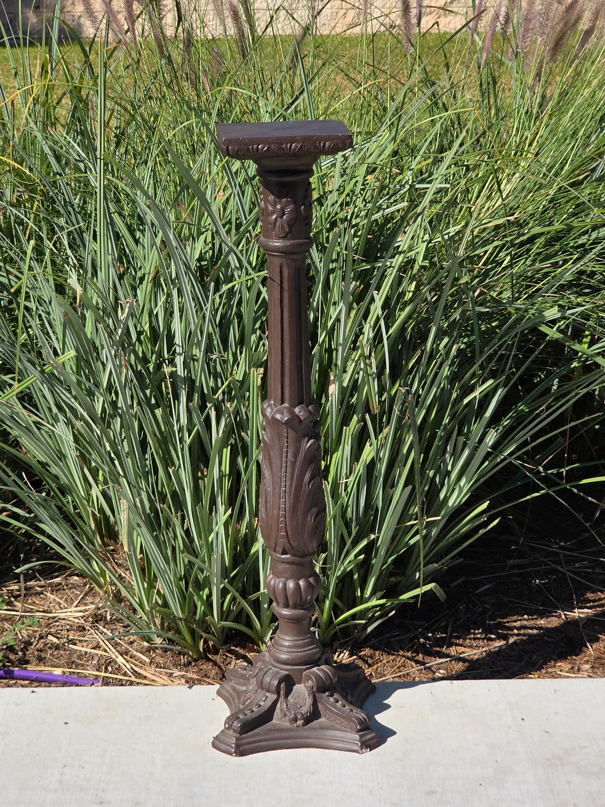 Vtg Chalkware Pedestal Plant Stand 38.5" Ornate Tall Plaster Column Display