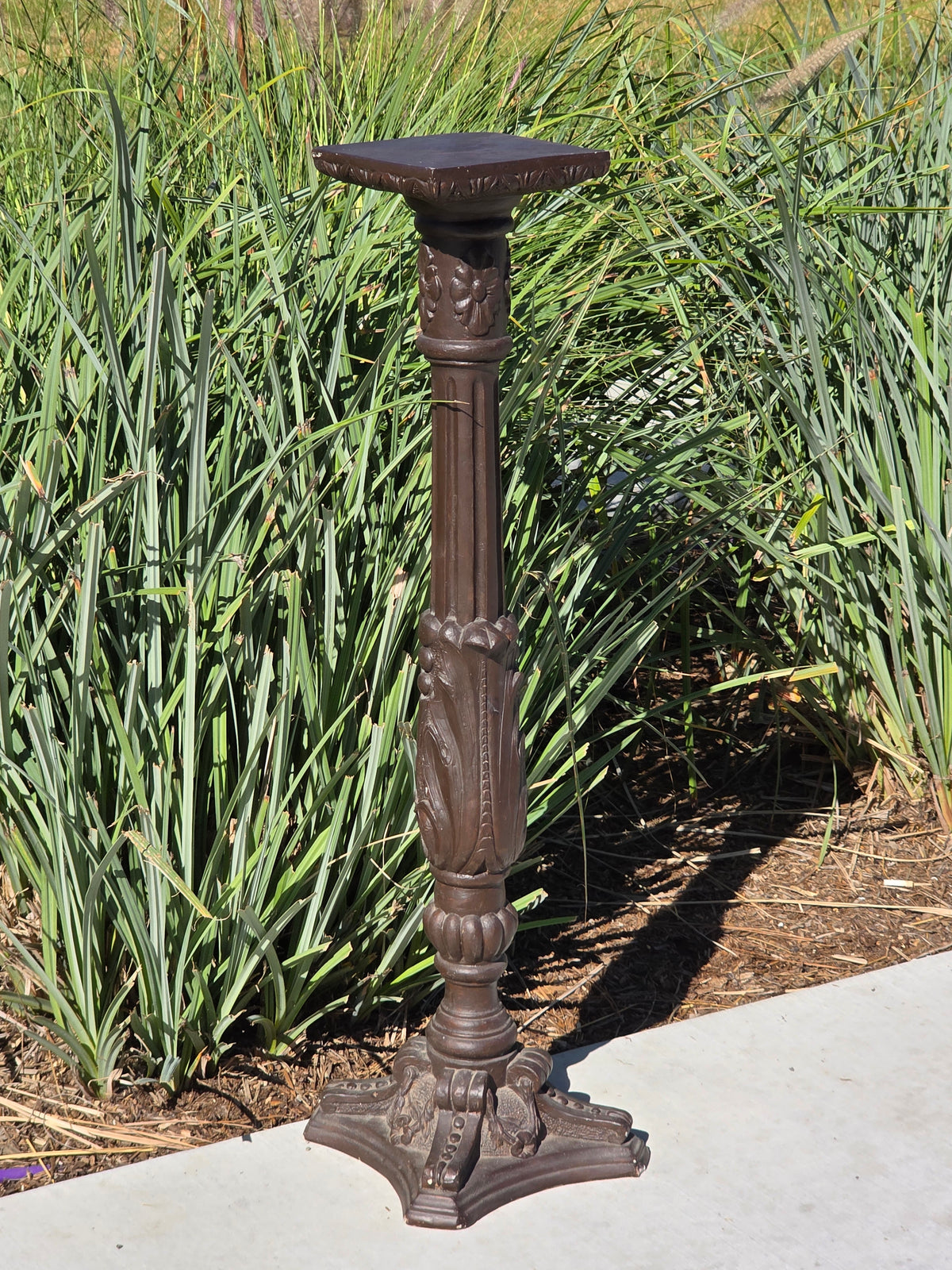 Vtg Chalkware Pedestal Plant Stand 38.5" Ornate Tall Plaster Column Display