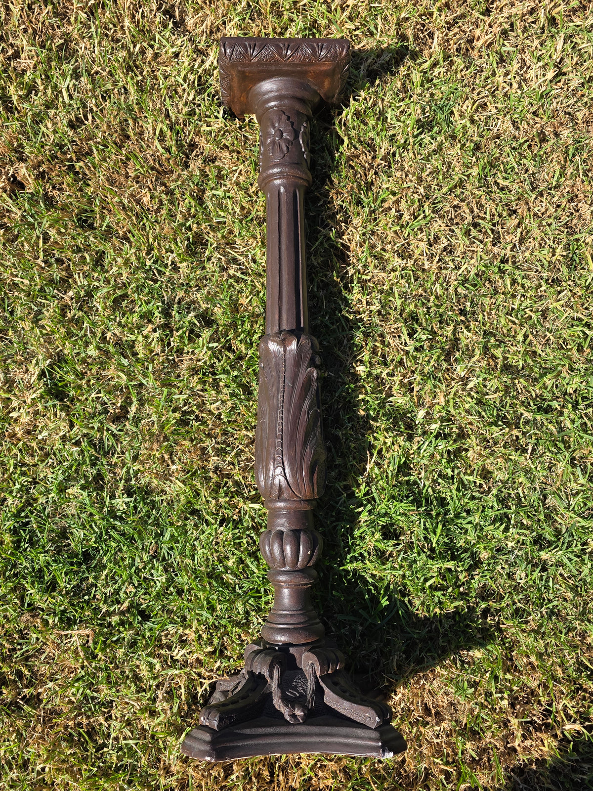 Vtg Chalkware Pedestal Plant Stand 38.5" Ornate Tall Plaster Column Display