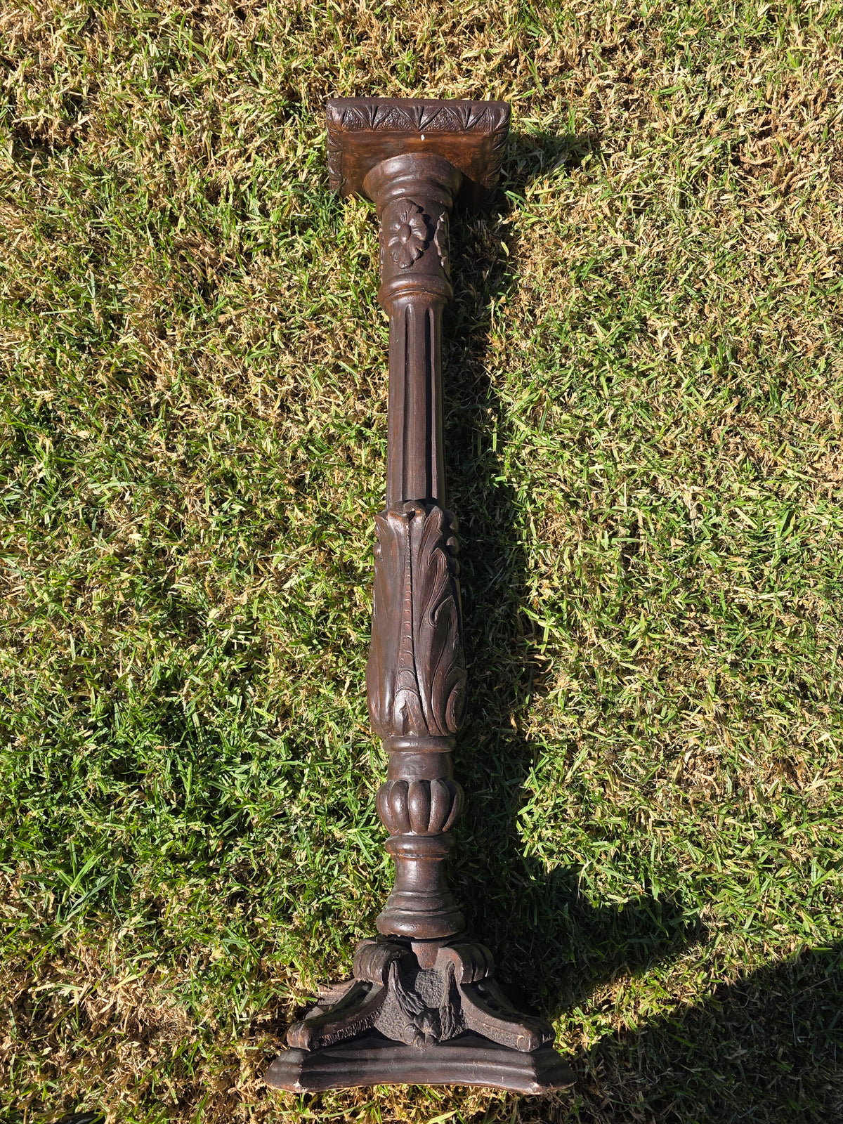 Vtg Chalkware Pedestal Plant Stand 38.5" Ornate Tall Plaster Column Display