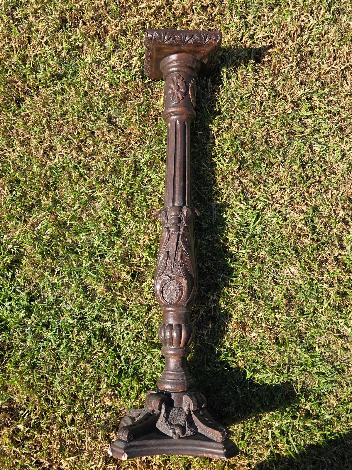 Vtg Chalkware Pedestal Plant Stand 38.5" Ornate Tall Plaster Column Display