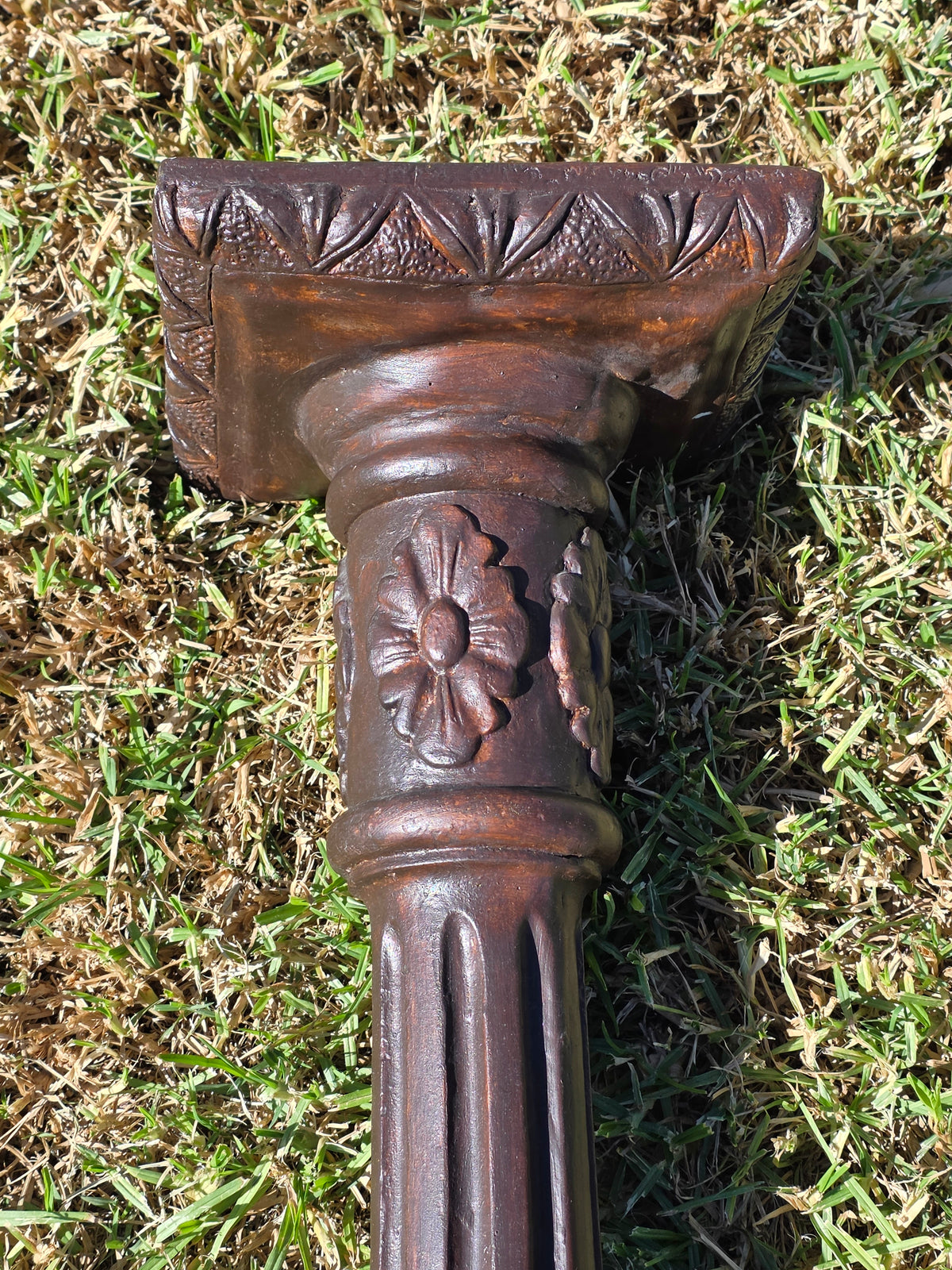 Vtg Chalkware Pedestal Plant Stand 38.5" Ornate Tall Plaster Column Display