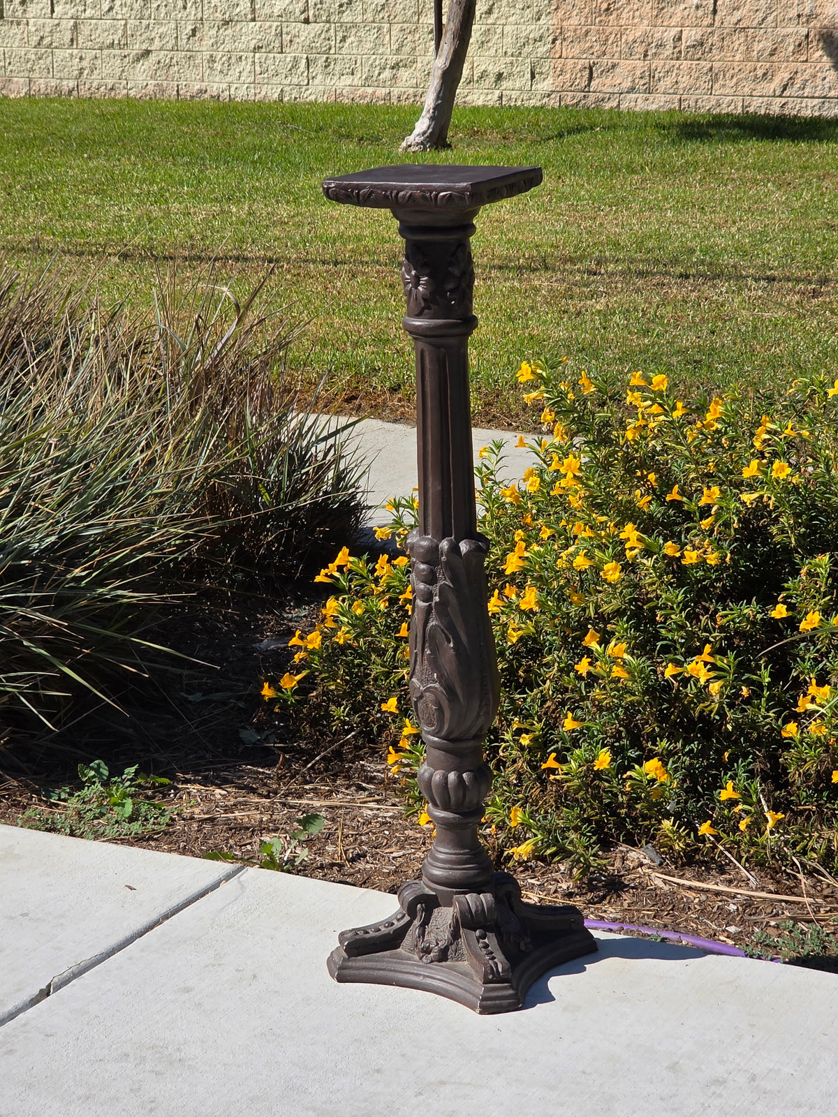 Vtg Chalkware Pedestal Plant Stand 38.5" Ornate Tall Plaster Column Display