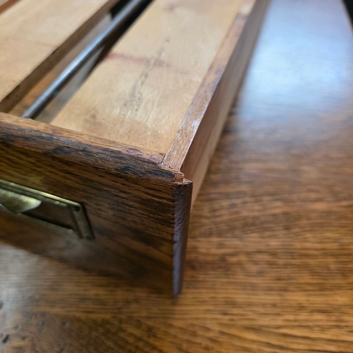 Antique Oak Card Catalog 2 Drawer Library File Box Desk Recipe Holder (Damage)