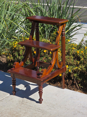 Vintage Mahogany Library Steps 3 Tier Bed Bedside Step Stool Saber Outswept Leg