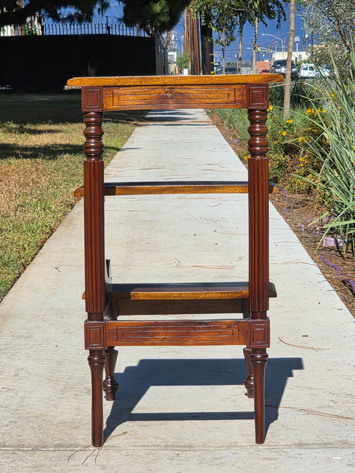 Vintage Mahogany Library Steps 3 Tier Bed Bedside Step Stool Saber Outswept Leg