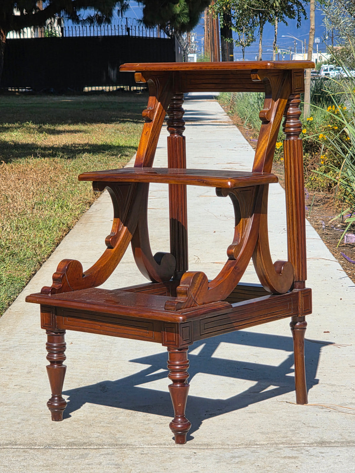 Vintage Mahogany Library Steps 3 Tier Bed Bedside Step Stool Saber Outswept Leg