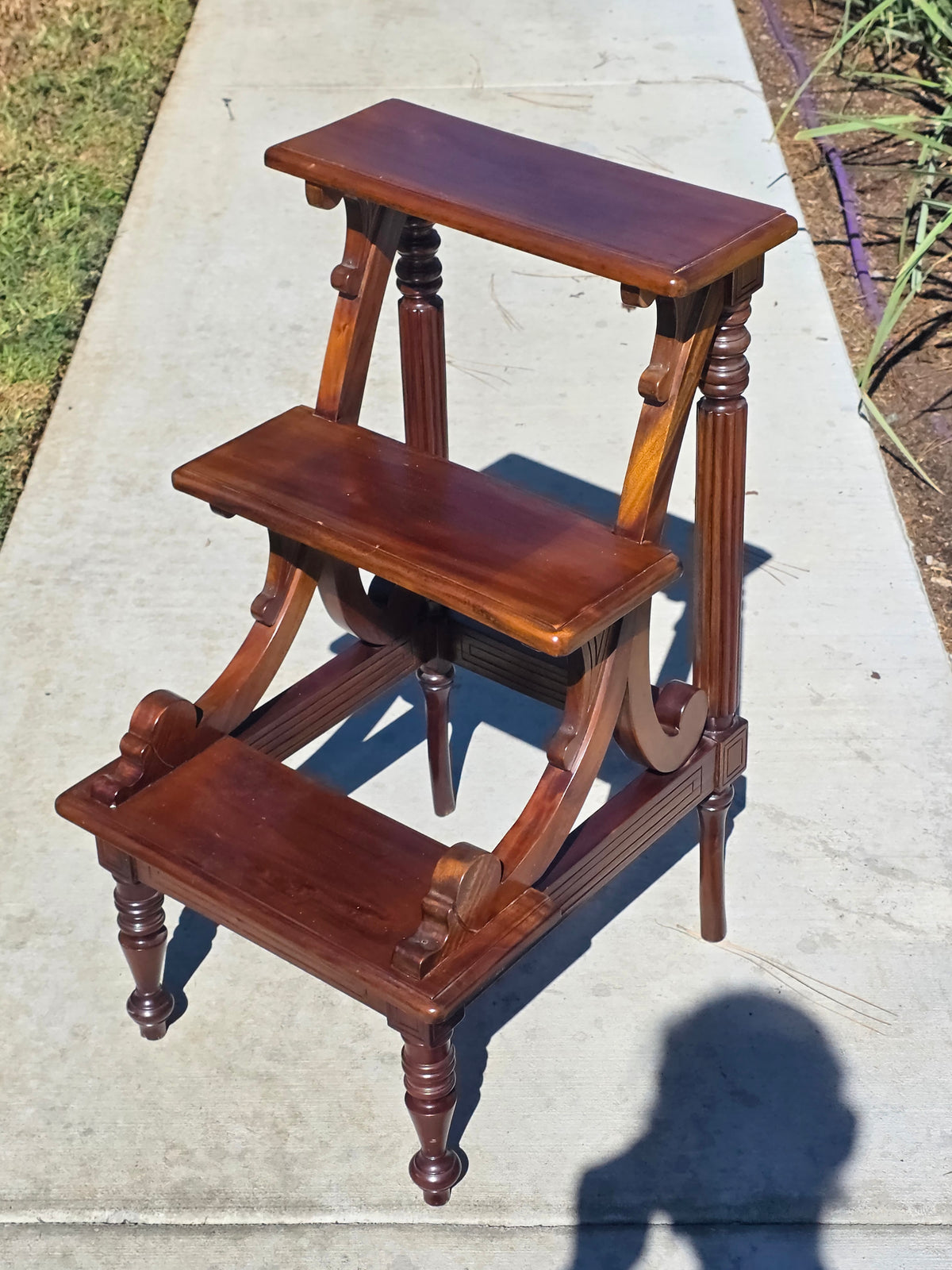 Vintage Mahogany Library Steps 3 Tier Bed Bedside Step Stool Saber Outswept Leg