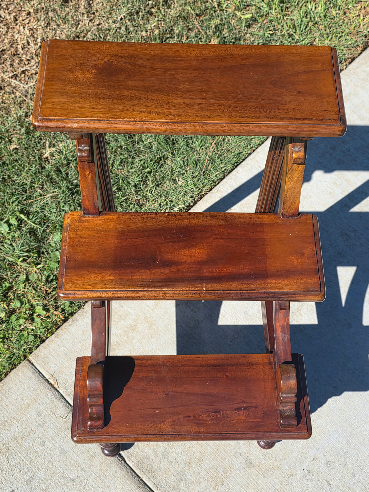 Vintage Mahogany Library Steps 3 Tier Bed Bedside Step Stool Saber Outswept Leg