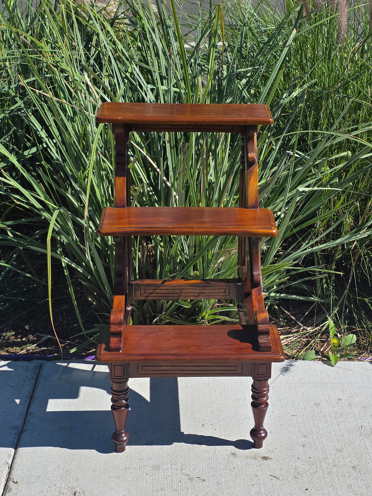Vintage Mahogany Library Steps 3 Tier Bed Bedside Step Stool Saber Outswept Leg