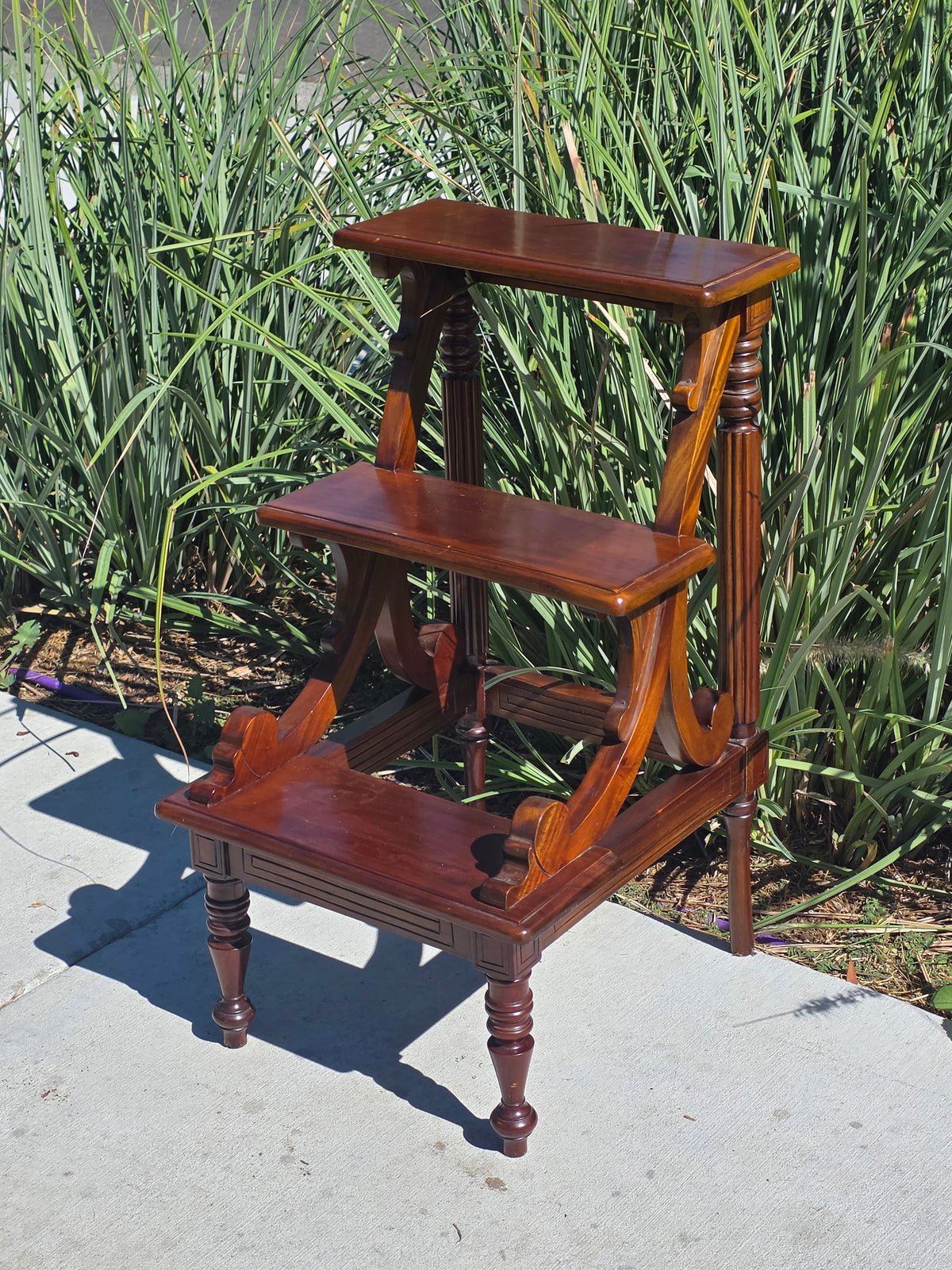 Vintage Mahogany Library Steps 3 Tier Bed Bedside Step Stool Saber Outswept Leg