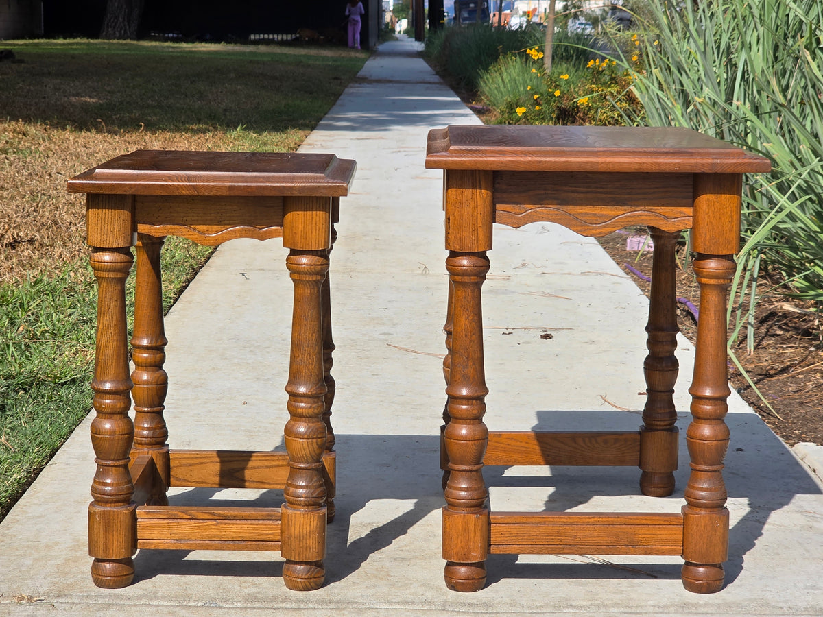 Vintage Oak Nesting Tables Set of 2 Jacobean Turned Legs Distressed Finish