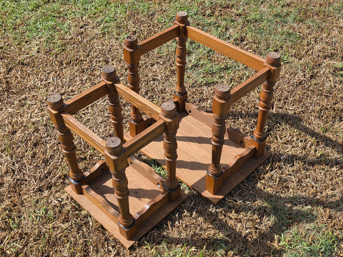 Vintage Oak Nesting Tables Set of 2 Jacobean Turned Legs Distressed Finish