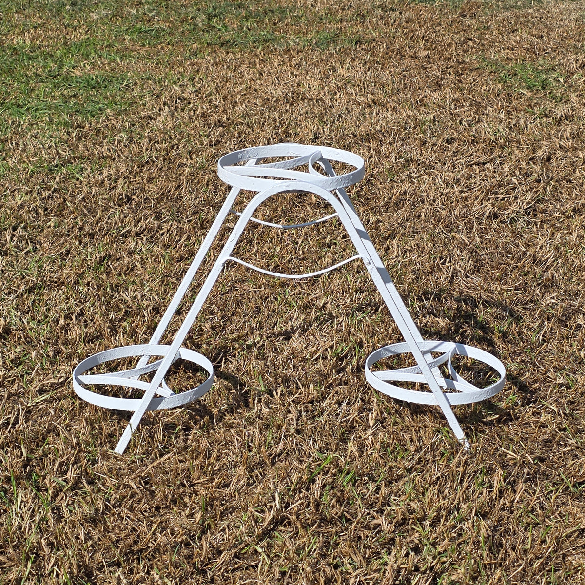 Vintage Iron Plant Stand 3 Tier A Frame White Metal 3 Pot Holder MCM