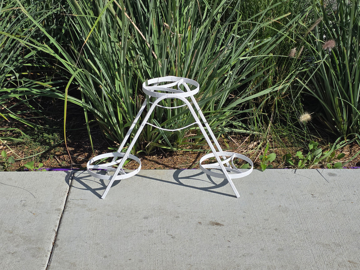 Vintage Iron Plant Stand 3 Tier A Frame White Metal 3 Pot Holder MCM