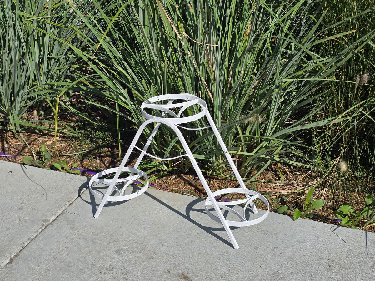 Vintage Iron Plant Stand 3 Tier A Frame White Metal 3 Pot Holder MCM