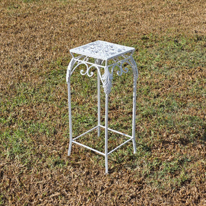 Vintage Cast Iron Wrought Plant Stand Tall Square White Victorian Leaf Hollywood