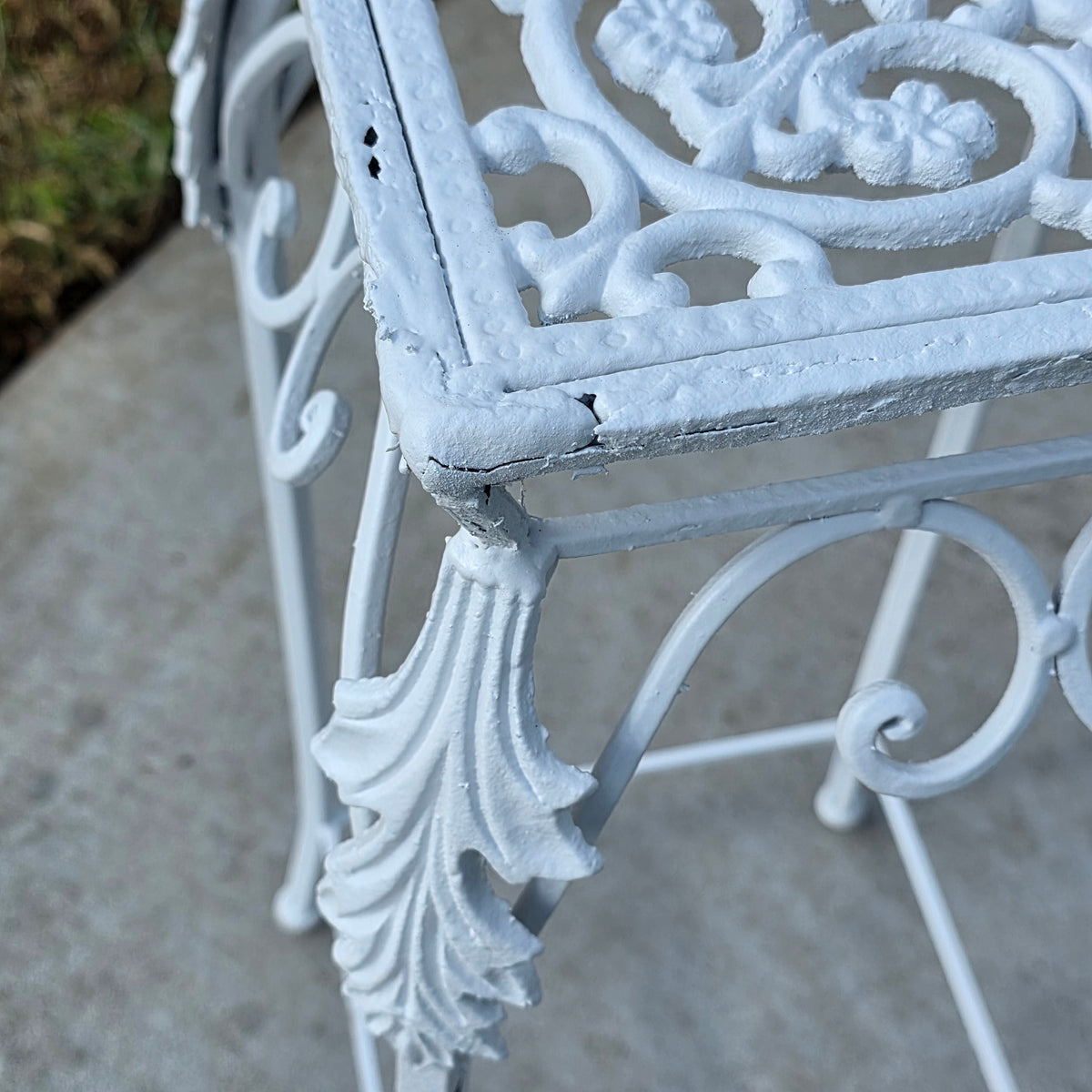 Vintage Cast Iron Wrought Plant Stand Tall Square White Victorian Leaf Hollywood