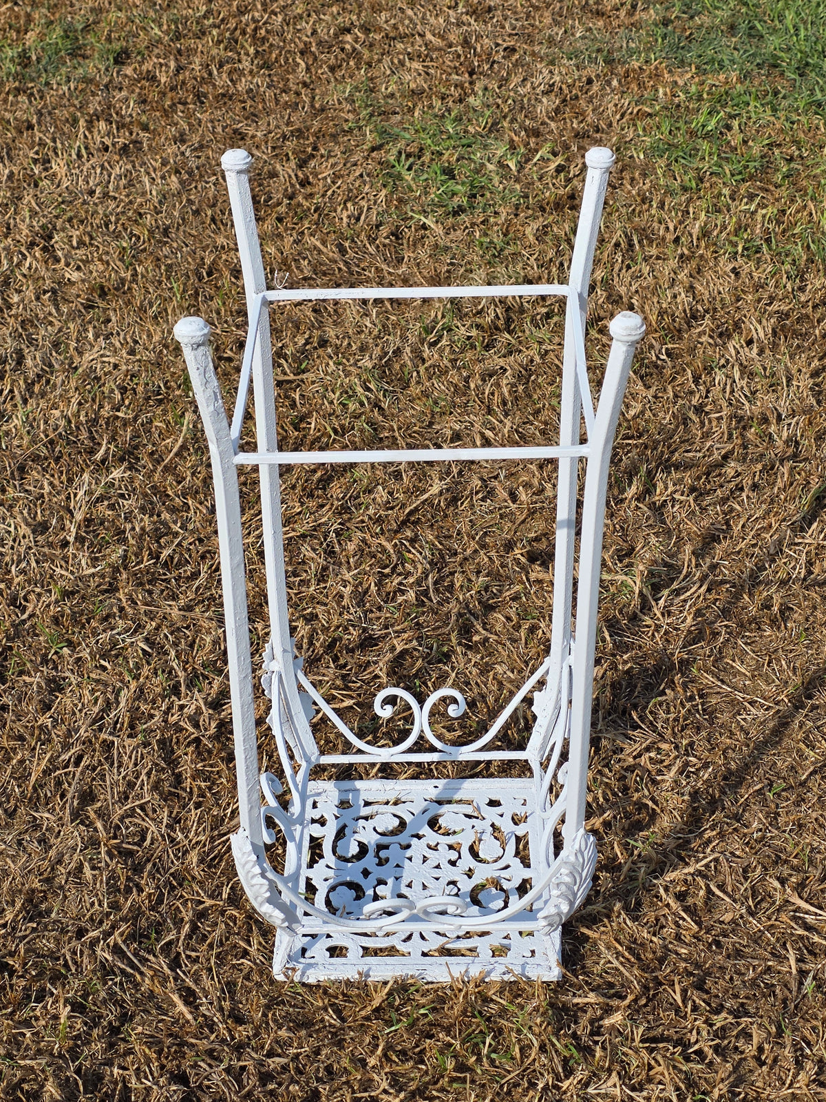 Vintage Cast Iron Wrought Plant Stand Tall Square White Victorian Leaf Hollywood