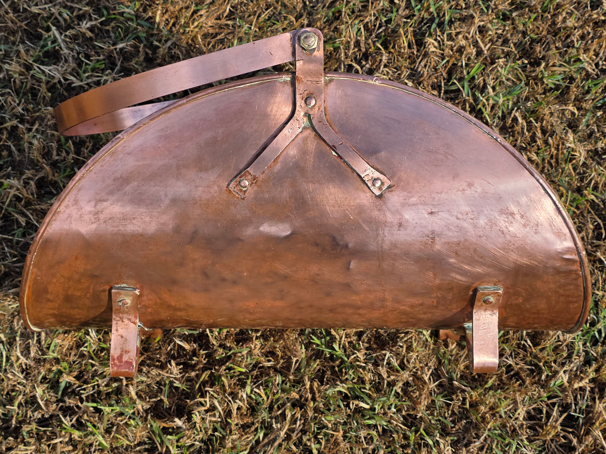 Vtg Copper Fireplace Log Holder Basket Brass Handle Firewood Carrier Bucket 24"