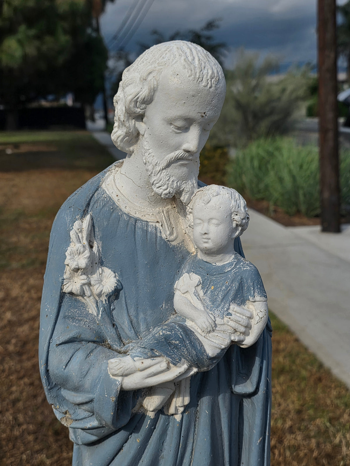 Vintage Concrete Mary Joseph Statues Pair Cement Garden Religious Madonna Jesus